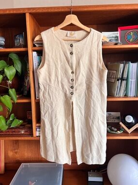 Vintage Cream Button-Front Vest, Made in Mexico